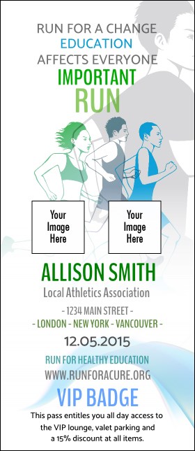 Run for a Cause (Blue-Green) VIP Event Badge Large Product Front
