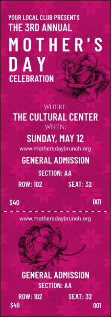 Stylish Rose Reserved Event Ticket Product Front