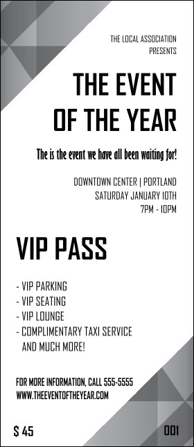 All Purpose  Corners Black and White VIP Pass Product Front