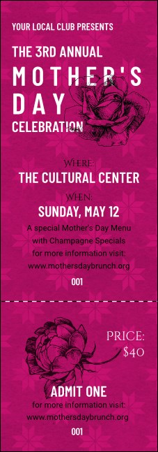 Stylish Rose Event Ticket Product Front