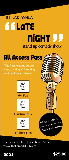 Comedy Retro Microphone VIP Pass Product Front